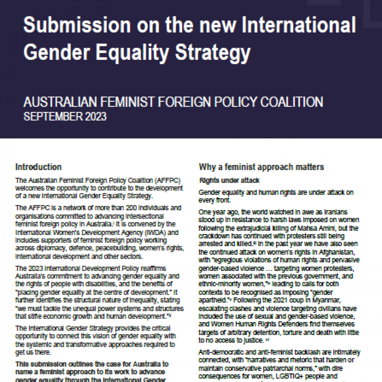 cover of the AFFPC submission