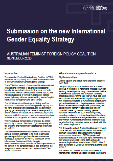 cover of the AFFPC submission
