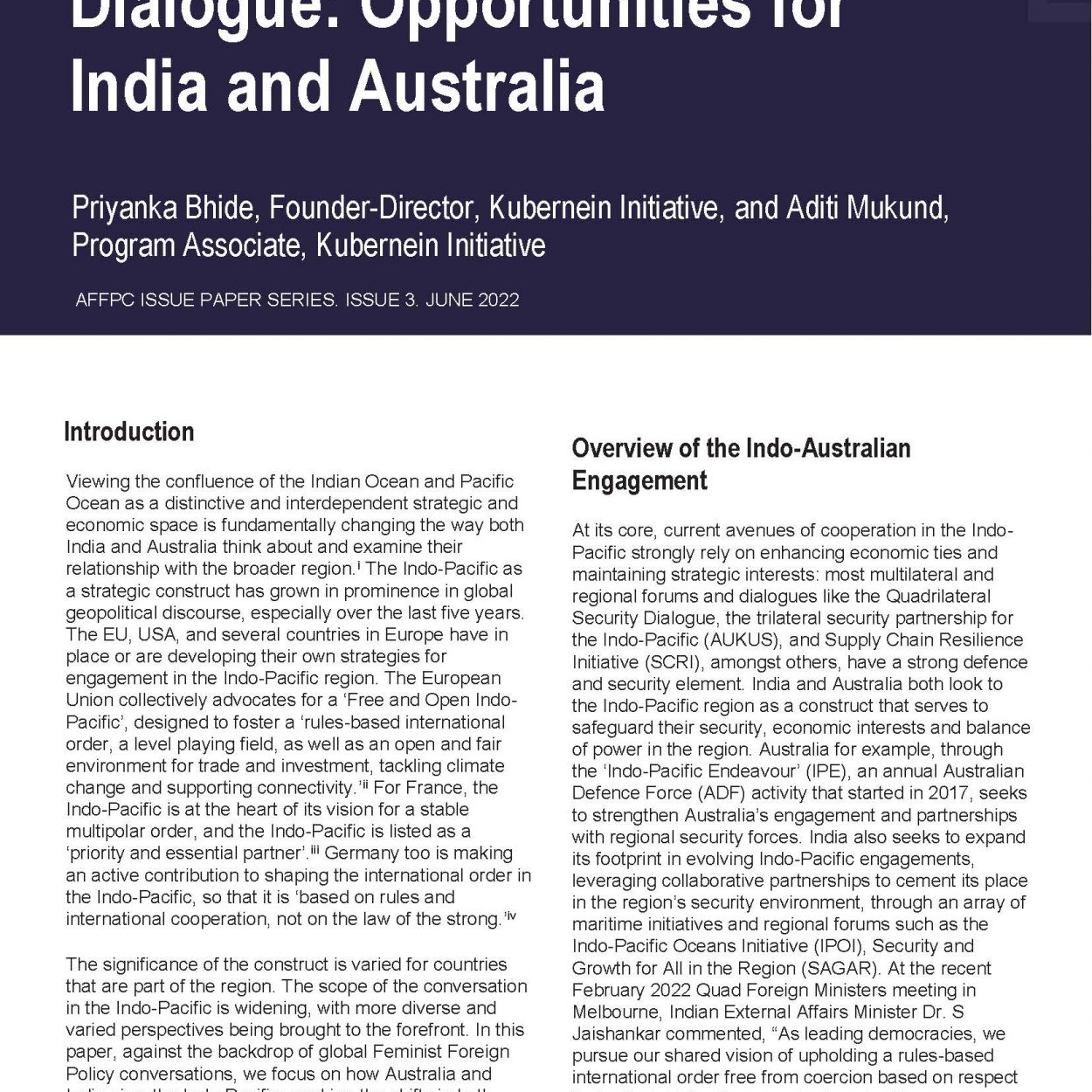 Cover page of the AFFPC issues paper document