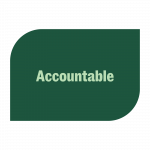 Accountable light green text on dark green shape