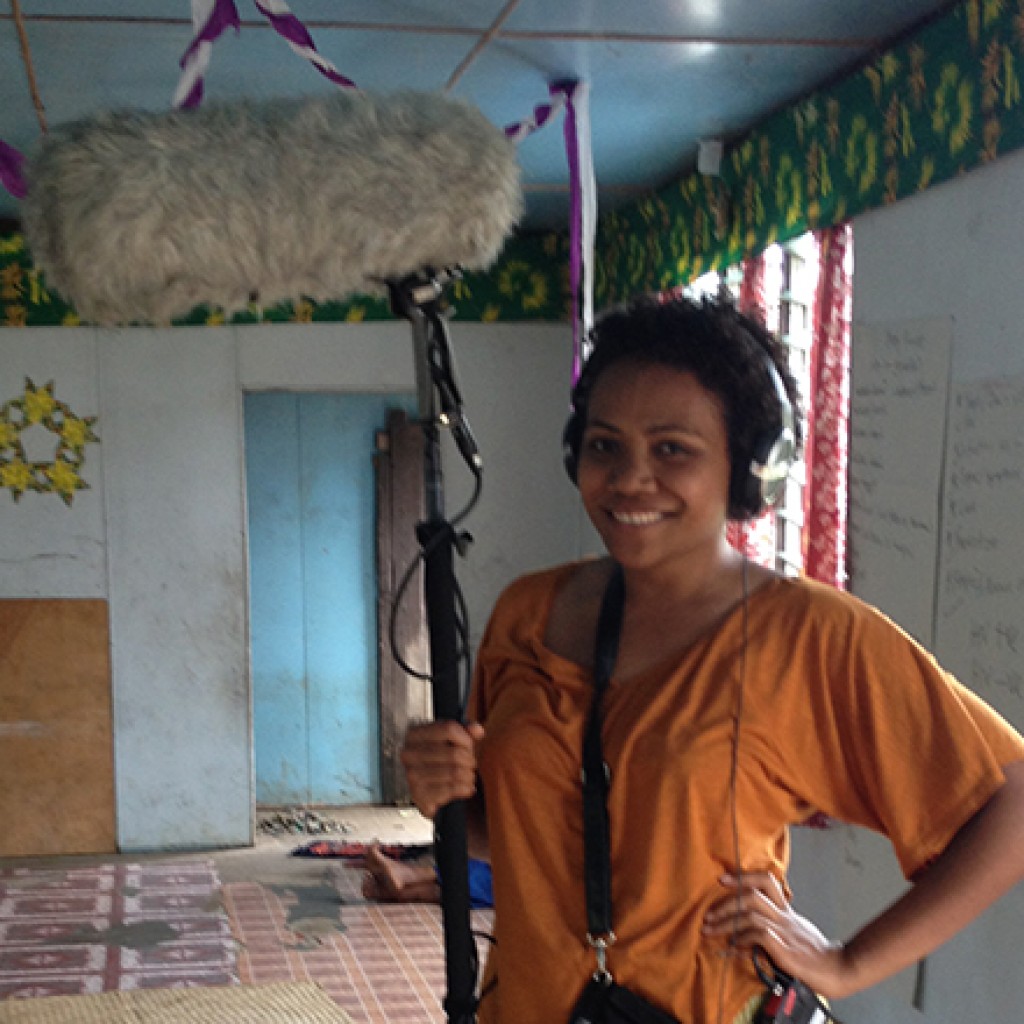 Paulini Turagabeci, an alumni of the Emerging Female Leader Program, assisting filmmakers. Photo: Bronwyn Tilbury