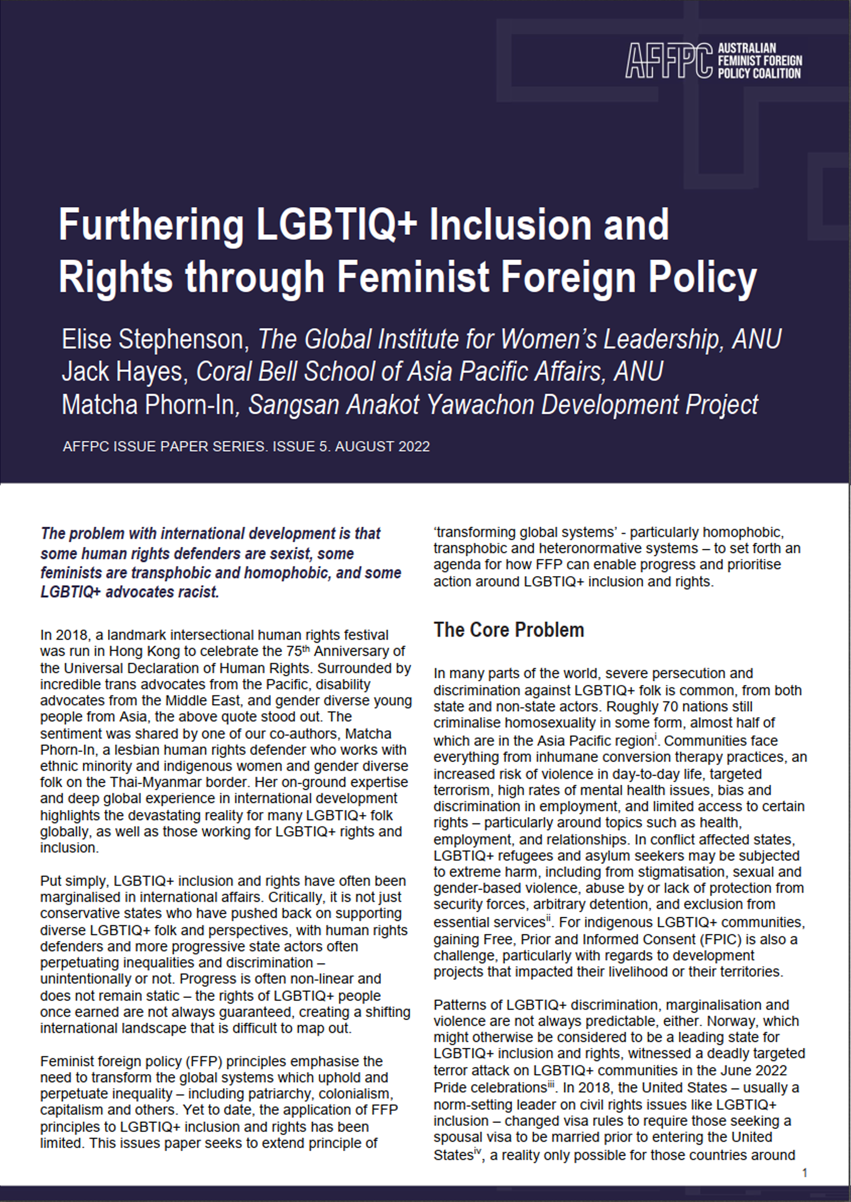 Cover page of the AFFPC issues paper document