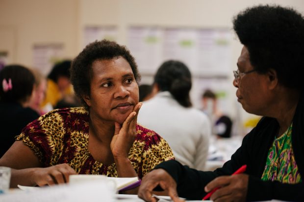 gemma-carr-iwda-2016-283 Domitila Pamalmle and Elizabeth Tongne of Wide Bay Conservation Association. Photo: Gemma Carr