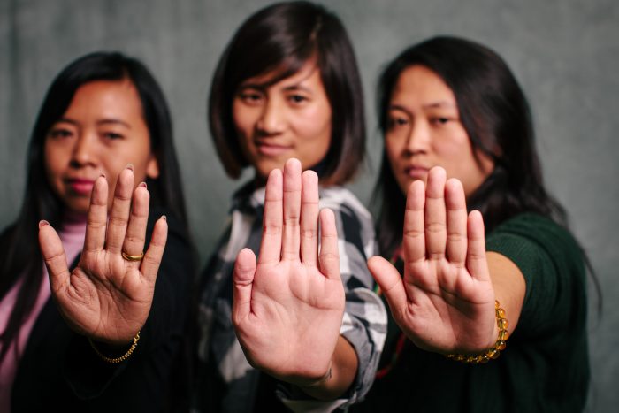gemma-carr-iwda-2016-652 Lway Moe Kham of Palaung Women's Organisation, Boe Cho of Women’s League of Burma, and Julia Marip of Women's League of Burma. Photo: Gemma Carr