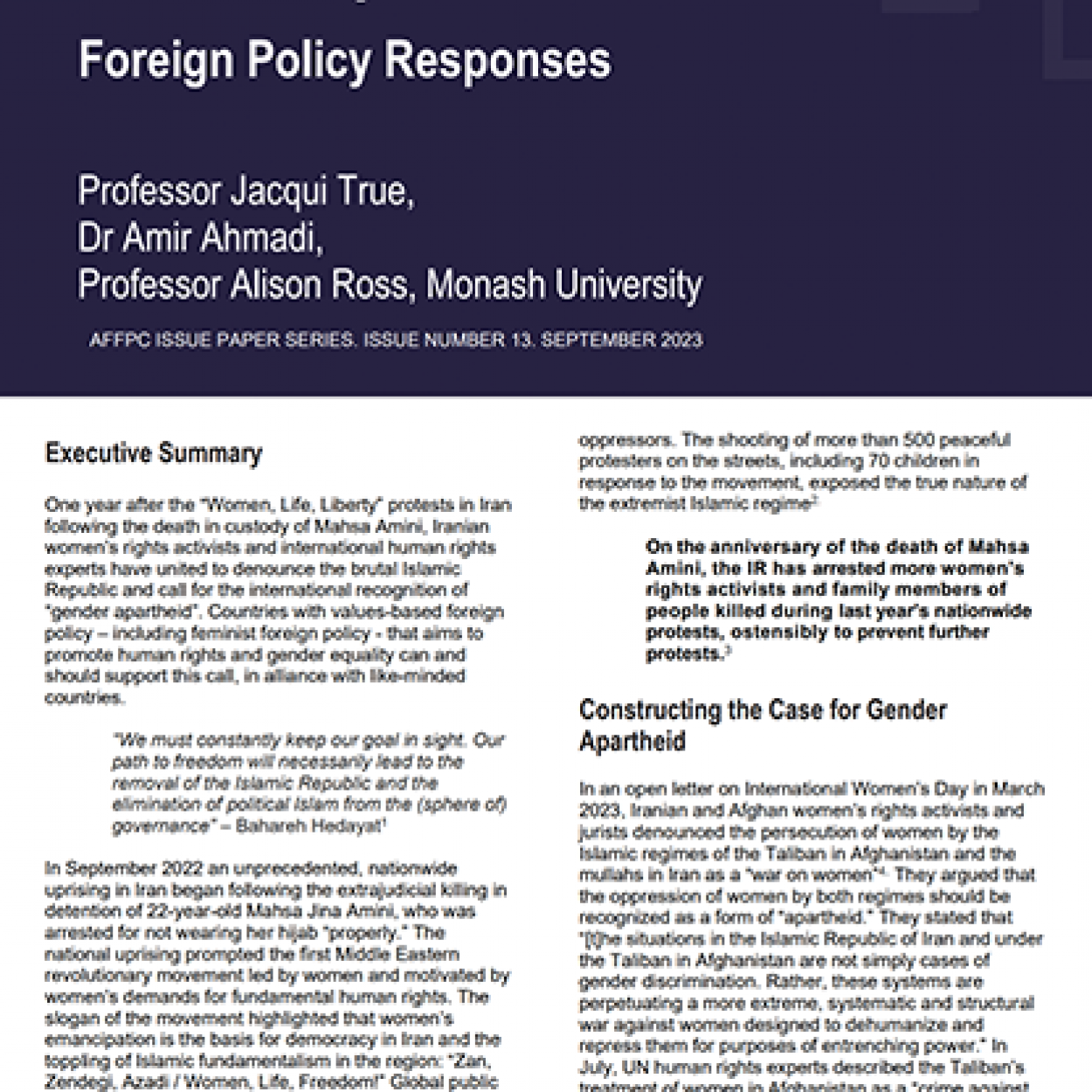 Gender Apartheid in Iran-Foreign Policy Responses