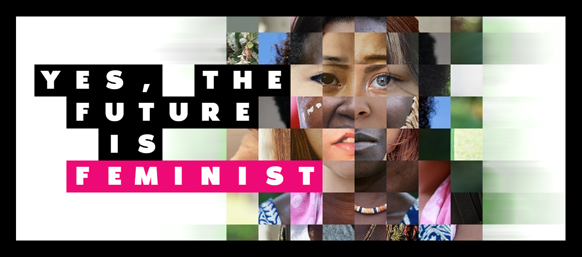 IDWA-Thank-You-Page text reads:Yes, the future is feminist alongside a mosaic of women forming a single face