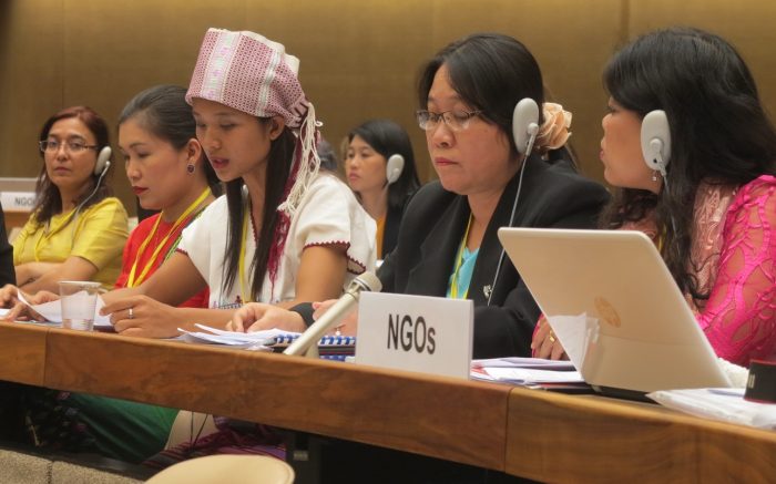 IMG_5896 Myanmar's NGO delegation make their joint statement to the CEDAW Committee.