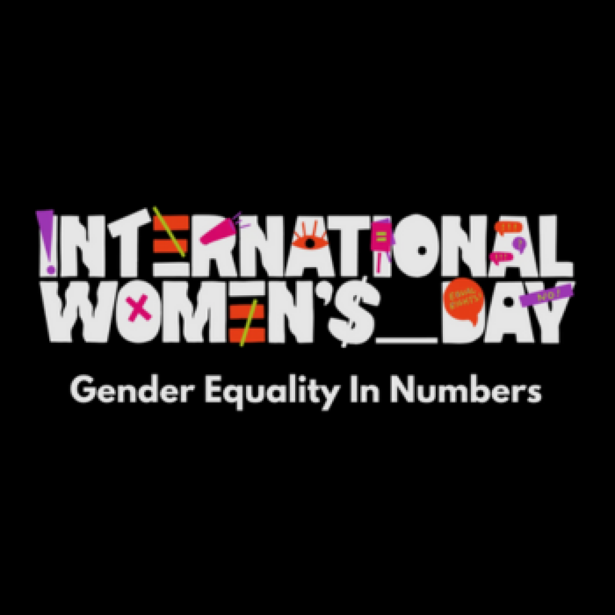 Organge, Pink and White decorative test says International Women's Day