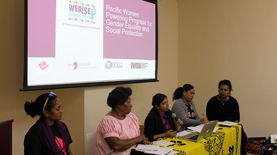 Members of the We Rise coalition speak on a panel..