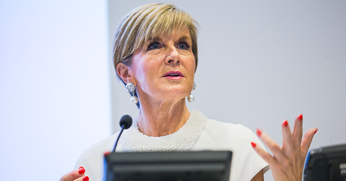 JBfbn Julie Bishop at the 2017 Australasian Aid Conference. Photo: Stuart Hay/ANU