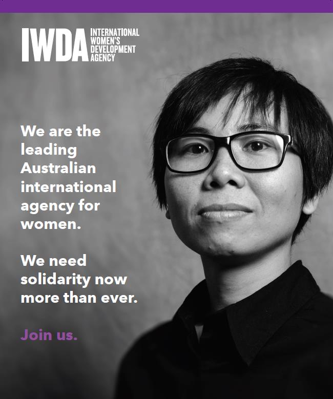 Image of woman wearing glasses staring at computer, with text saying "join us"