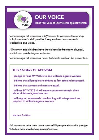Our Voice 16 Days of Activism Pledge. Our Voice is part of the WAVE program.