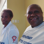 Pionie Boso, WRAM and Naomi Larri, President of Central Islands Province Council for Women (CIP-PCW) wearing #VoteWomen t-shirts ahead of the April election