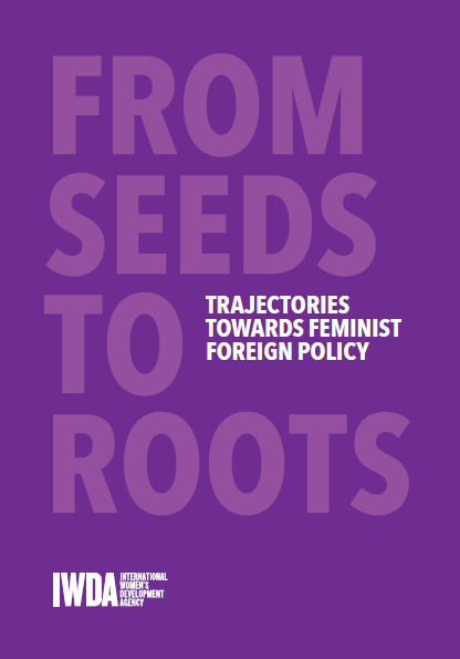 Purple background with text that says Trajectories towards Feminist Foreign Policy