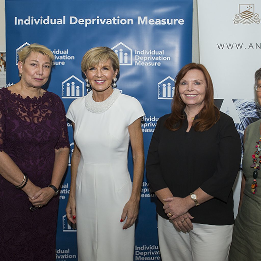 Hon Julie Bishop MP With Jo Crawford, Jo Hayter of IWDA and Dr Sharon Bessell, Dr Janet Hunt of ANU