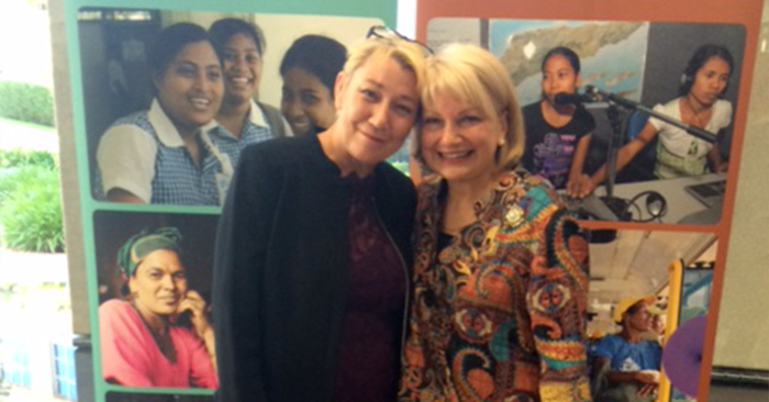 sharman IWDA CEO Jo Hayter and Australian Ambassador for Women Dr J Sharman Stone
