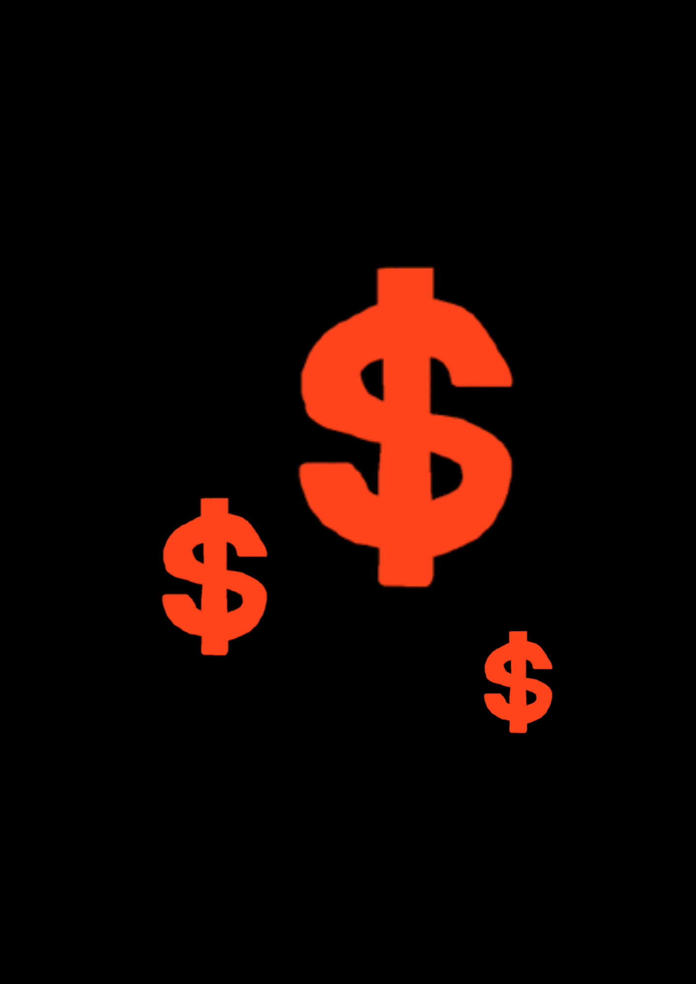 Three orange dollar signs of different sizes.
