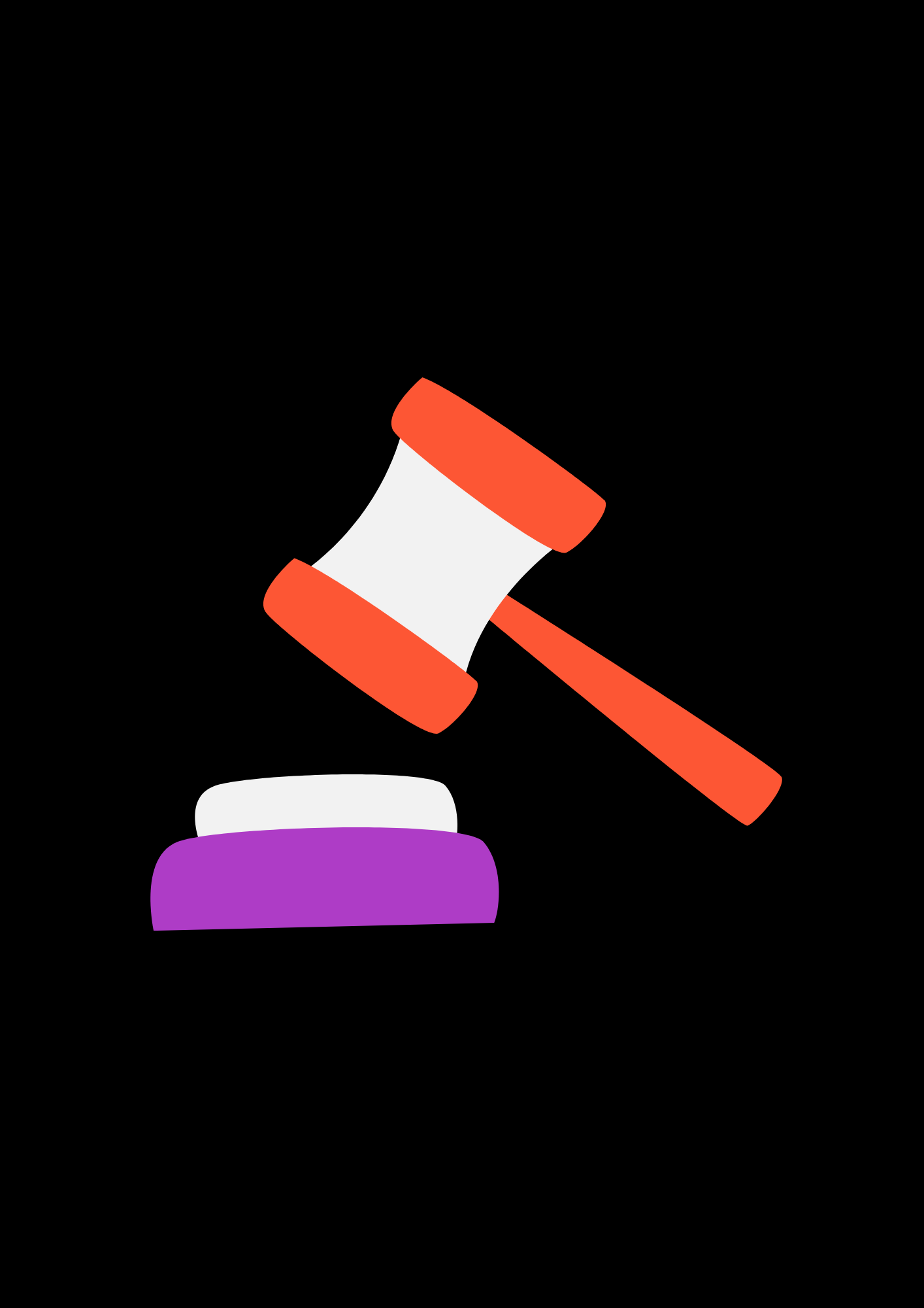 A purple, orange, and grey gavel.